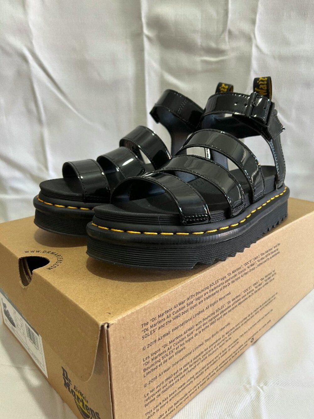 Dr. Martens women's black patent leather Blaire sandals
